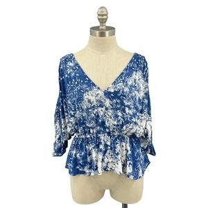 Free People Blue and White Floral Blouse